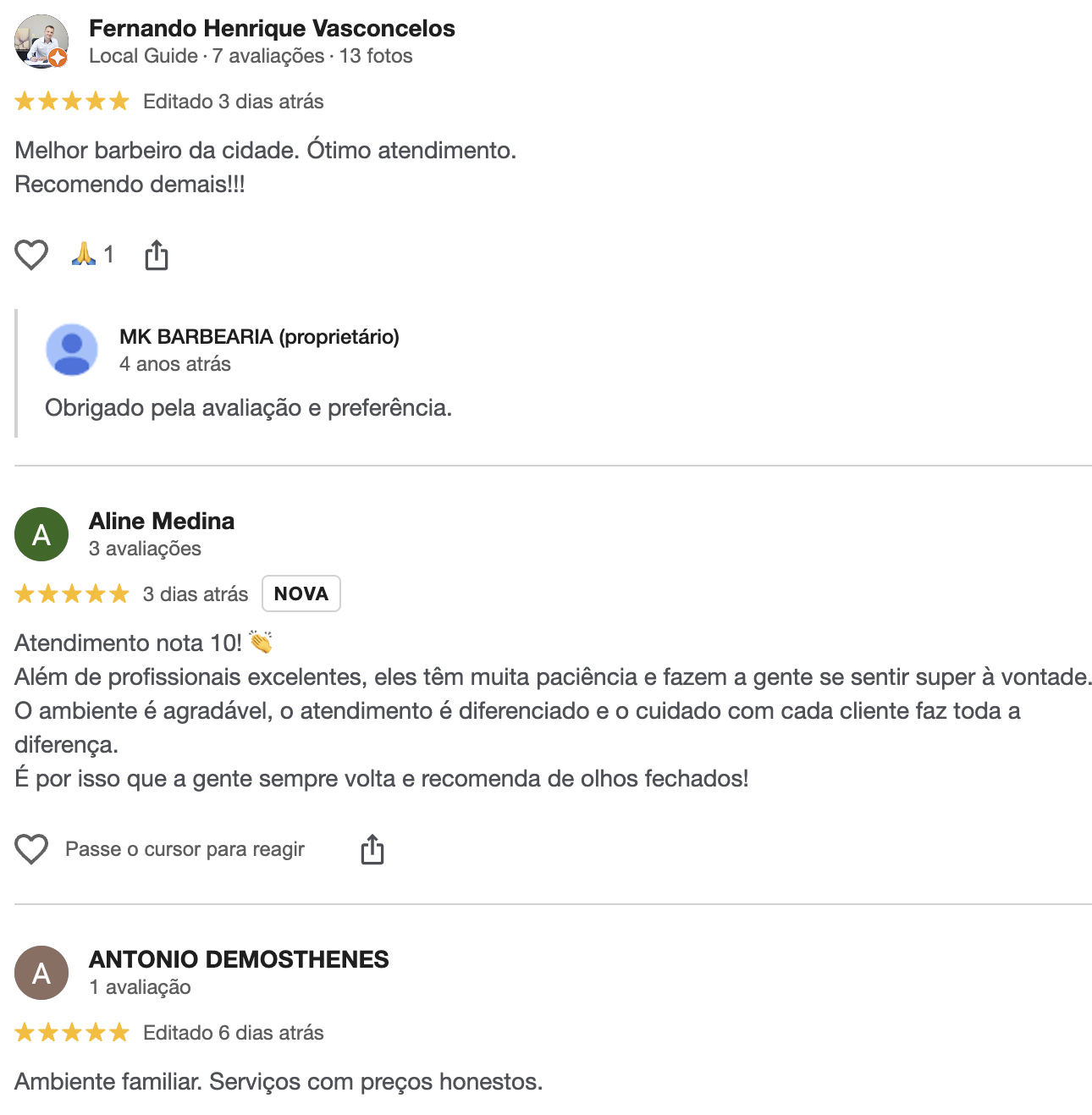 Avaliação real de cliente MK Barbearia 1